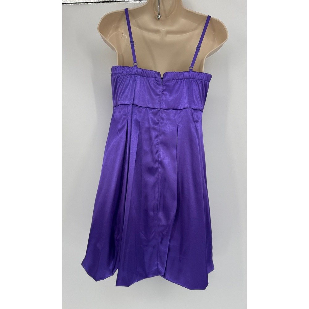 Foxy Purple Satin Babydoll Dress Bow Empire Waist Party Y2K Fairy Sz M - Picture 2 of 14